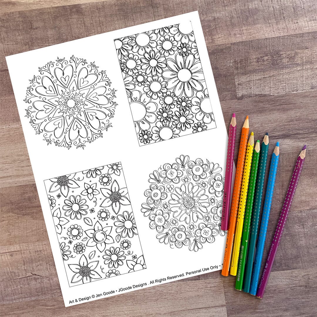 mini floral coloring pages by Jen Goode