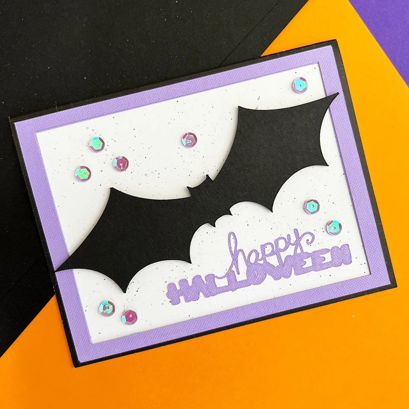 DIY Halloween Happy Halloween Card with Sparkled and Bat