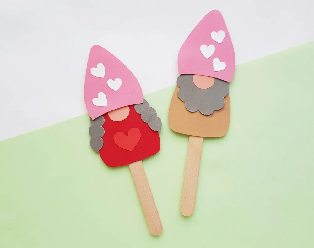 Adorable gnome popsicle puppets