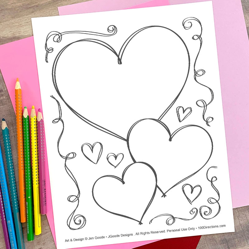Swirls and Hearts coloring page by Jen Goode