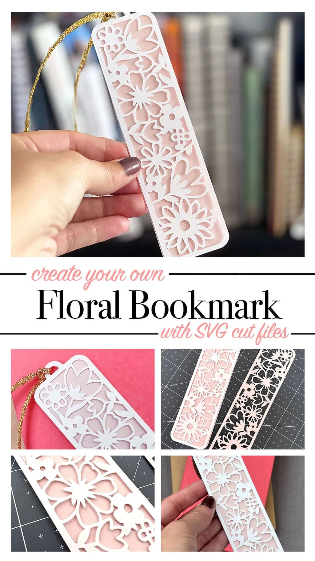 Make a pretty bookmark with this floral bookmark SVG file by Jen Goode