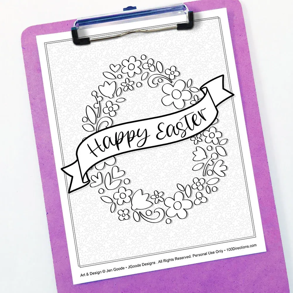 Floral Happy Easter Egg coloring page by Jen Goode