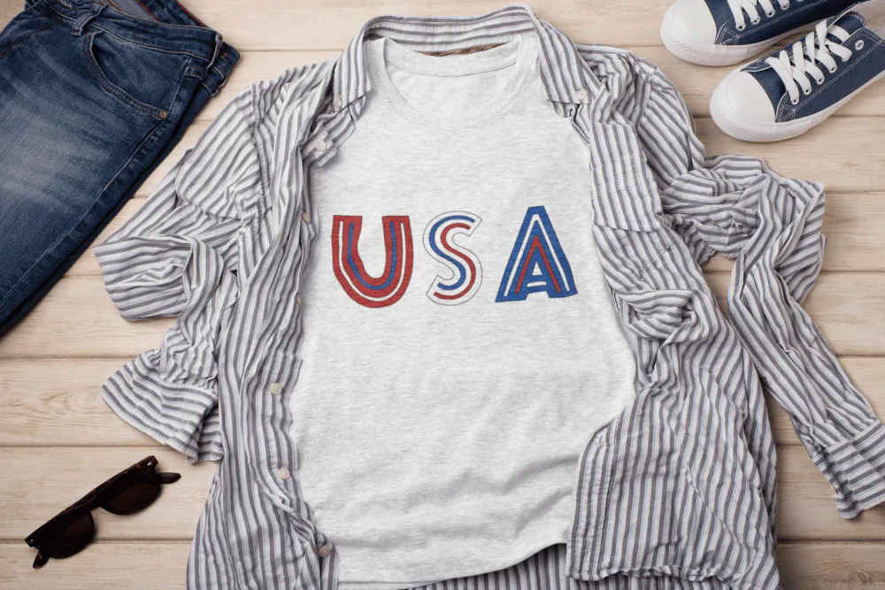 Make your own t-shirt with this red, white and blue flower cut file design by Jen Goode