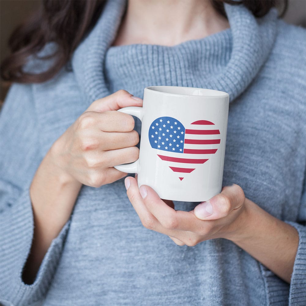 USA heart SVG design on a mug