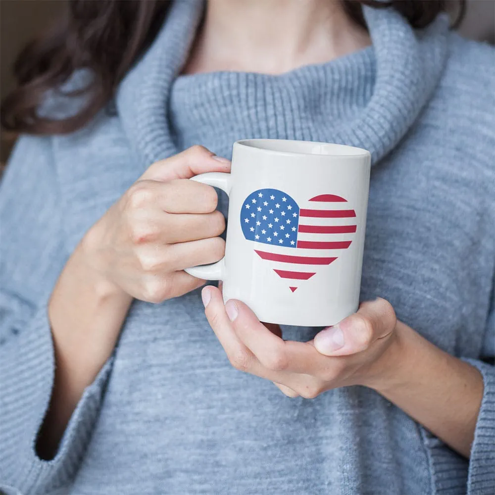 USA heart SVG design on a mug