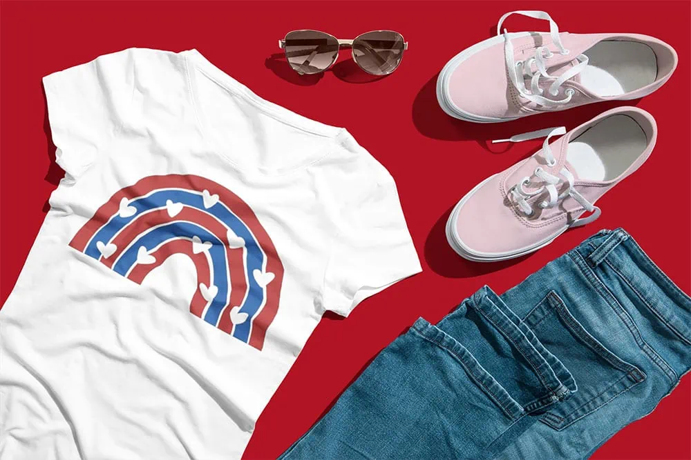 Make your own t-shirt with this red, white and blue flower cut file design by Jen Goode