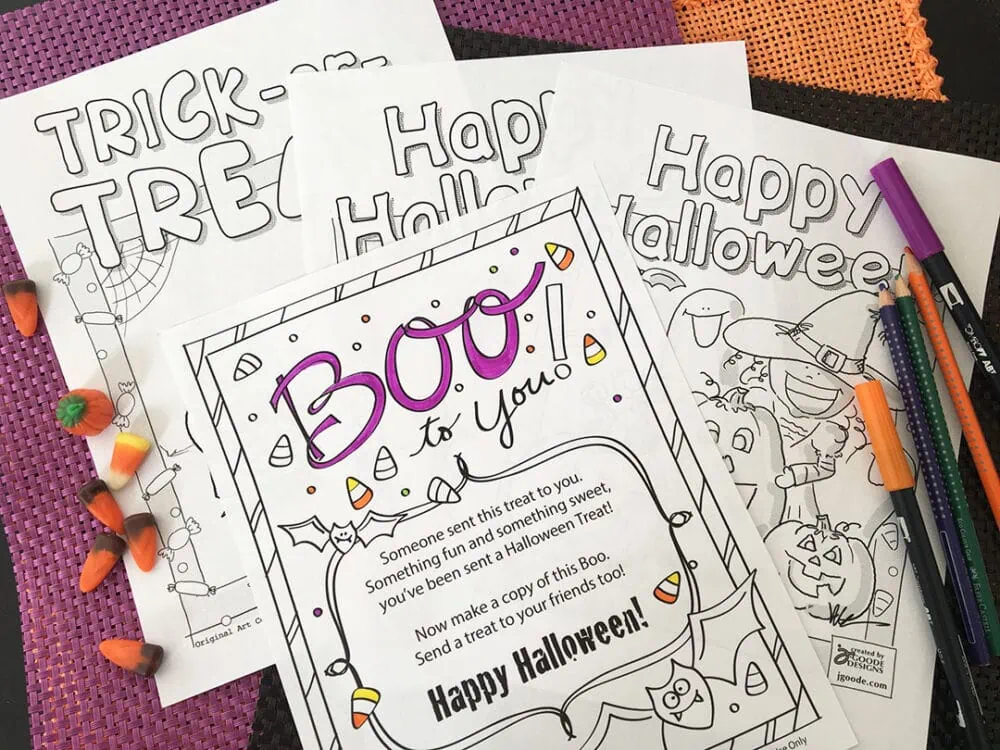 Boo sign printables and Halloween coloring pages