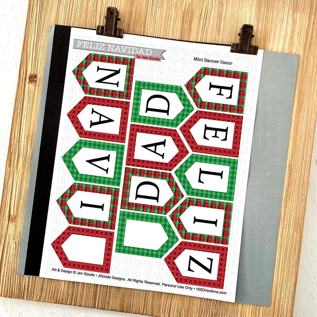 Feliz Navidad printable plaid mini banner