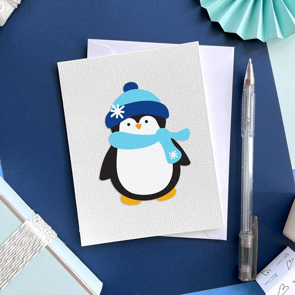 Cute winter penguin SVG and note card Cricut project idea by Jen Goode
