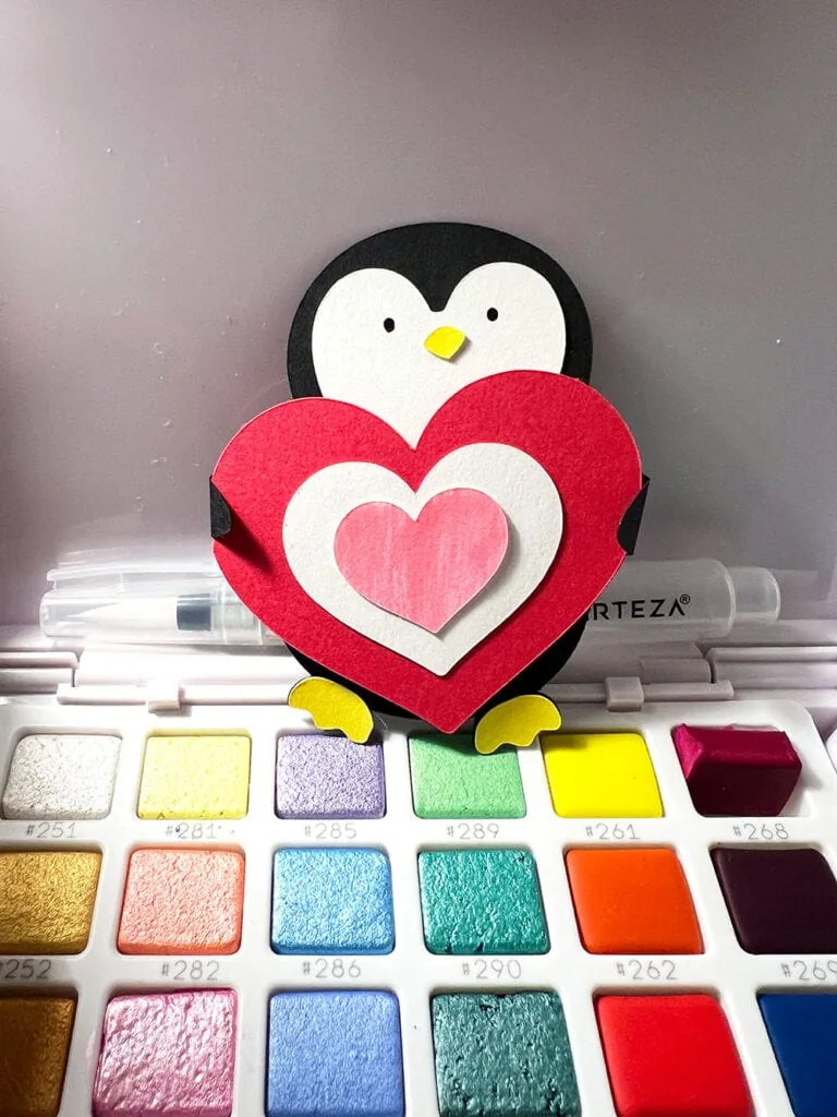 Cute penguin Valentine SVG file and Valentine card project