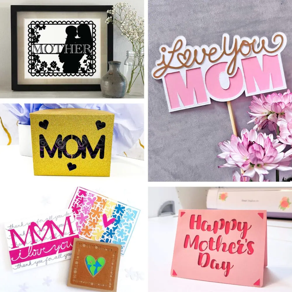 Mother's Day SVG files for handmade cards, tags and gift boxes