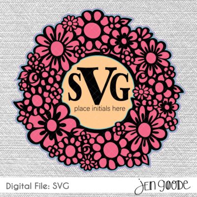 Floral border monogram cut file svg design