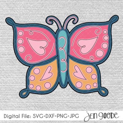 Multi-layered Butterfly with line art accents - art by Jen Goode