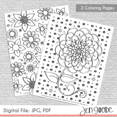 2 flower coloring pages - printable activity pages by Jen Goode