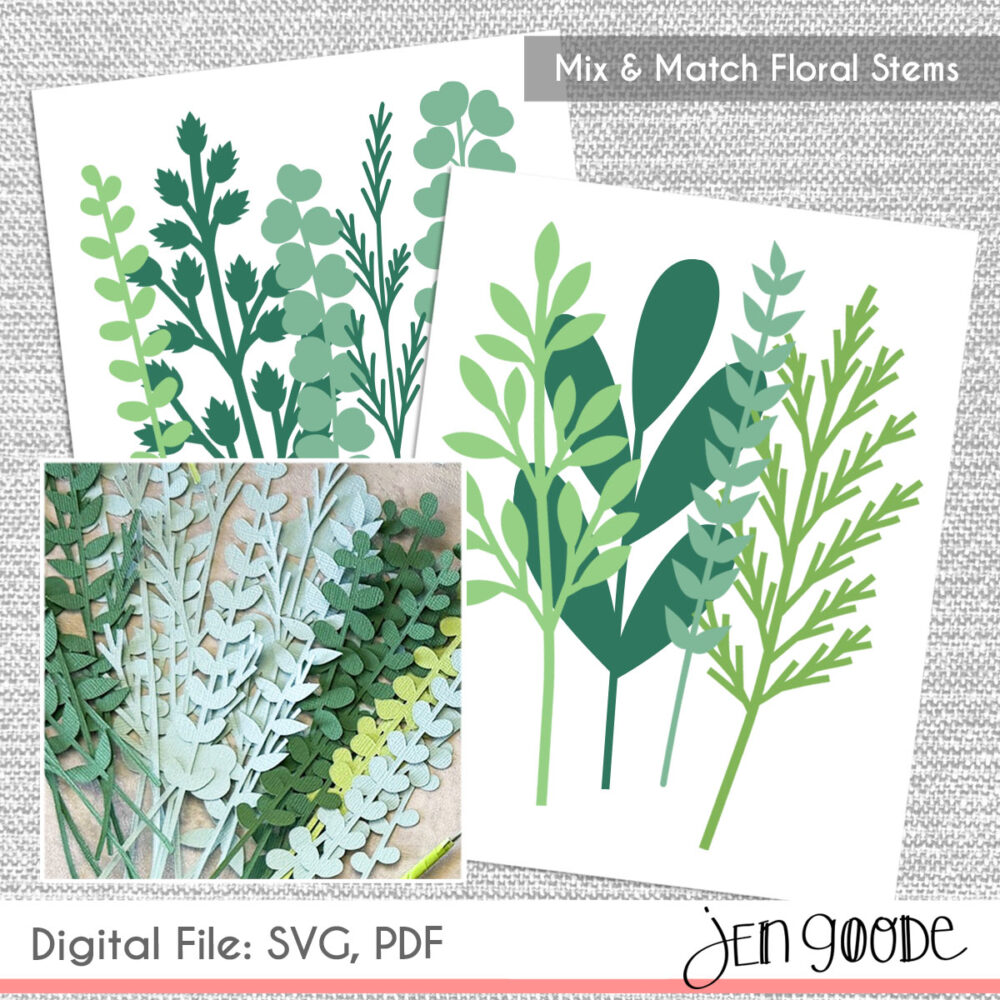 Floral greenery cut file bundle