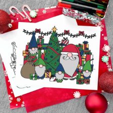 Santa and Christmas Gnomes Coloring Page