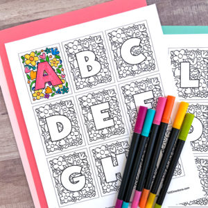 Printable Alphabet Coloring Cards - Florals