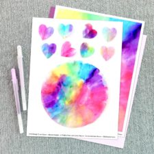 Watercolor Hearts and Rainbow Background